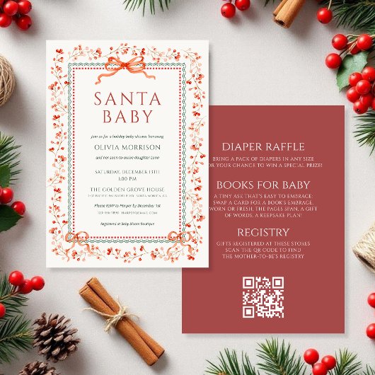 All in One QR Code Santa Baby Baby Shower Kaart