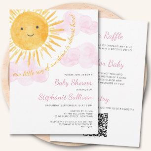 All In One QR Code Sunshine Girl's Baby Shower Kaart