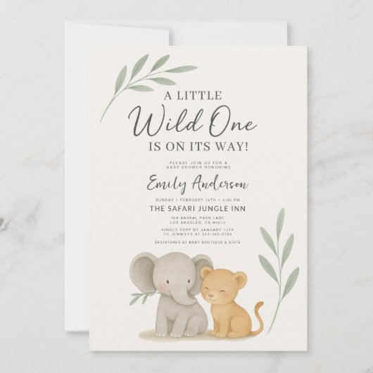 All in One QR Code Wild One Safari Baby Shower Kaart (Voorkant)