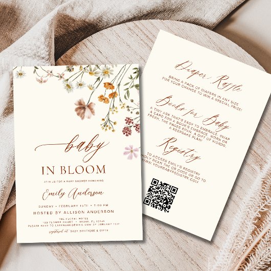 All in One QR code Wildflower Baby in Bloom Shower Kaart