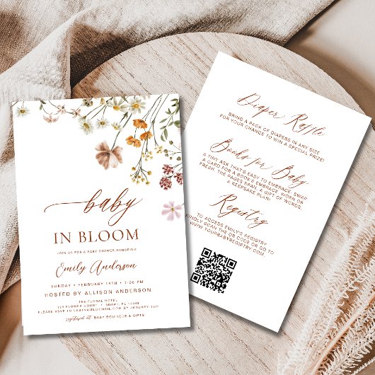 All in One QR code Wildflower Baby in Bloom Shower Kaart