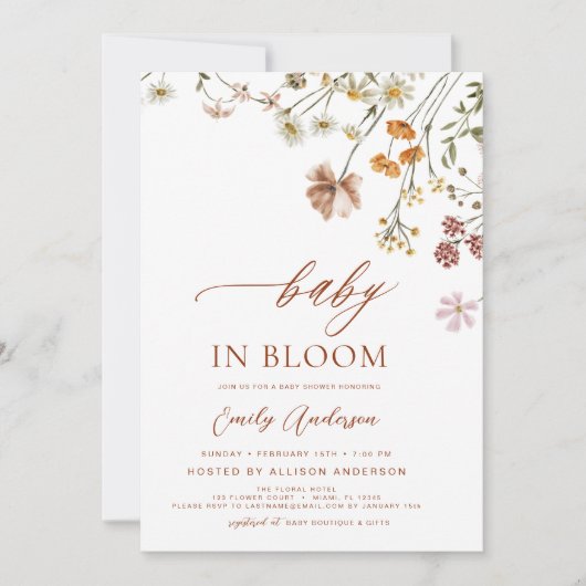 All in One QR code Wildflower Baby in Bloom Shower Kaart (Voorkant)