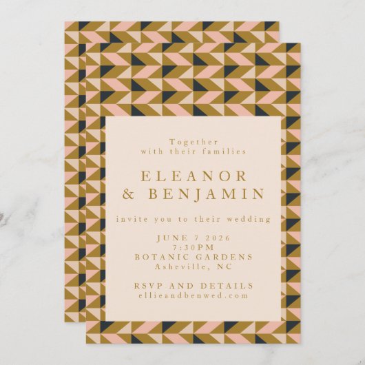 All-in-One Retro Art Deco Black en Gold Wedding Kaart (Voorkant / Achterkant)