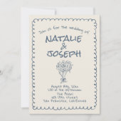 All In One Retro Navy blue Hand Drawn Wedding Kaart (Voorkant)