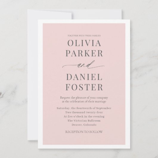 All in One Romantic Blush Pink QR Code Wedding Kaart (Voorkant)