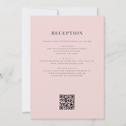 All in One Romantic Blush Pink QR Code Wedding Kaart (Achterkant)