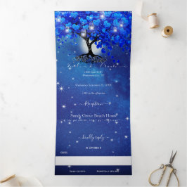 All In One Royal Blue Hartblad Bruiloft Drieluik Uitnodiging