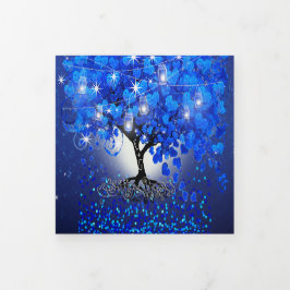 All In One Royal Blue Hartblad Bruiloft Drieluik Uitnodiging