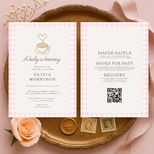 All in One Roze Baby is Brewing Coffee Baby Shower Kaart