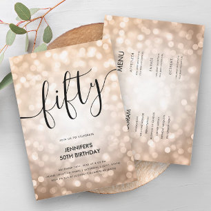 All In One Roze Gouden Glitter Lichtjes 50 Verjaar Kaart