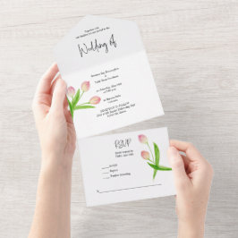 All-in-One Roze Lentewaterverf Tulpen Uitnodiging