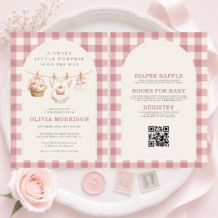 All in One Roze Pompoen Waslijn Baby Shower Kaart