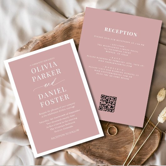 All in One Roze Stof Roze QR Code Huwelijk Kaart