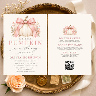 All in One Roze Strik Kleine Pompoen Baby Shower Kaart