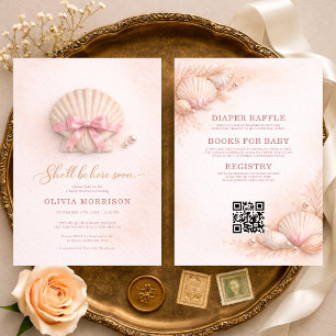 All in One Roze Strik Schelp Meisje Baby Shower Kaart