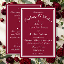 All In One RSVP Bourgondi Rood Wit Script Trouwfee Kaart