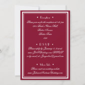 All In One RSVP Bourgondi Rood Wit Script Trouwfee Kaart (Achterkant)