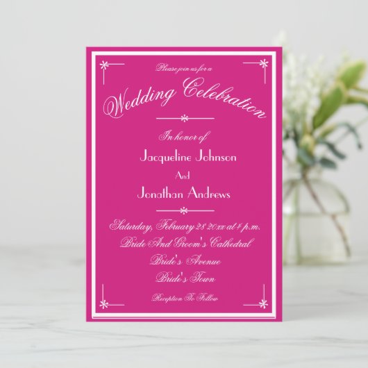 All In One RSVP Email Website Chic Magenta Wedding Kaart (Staand voorkant)