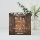 All In One Rustic Barn Wood String Lights Wedding Kaart (Staand voorkant)