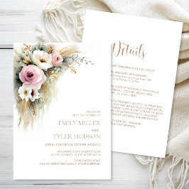 All in One Rustic Pink and White Floral Wedding Kaart