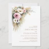 All in One Rustic Pink and White Floral Wedding Kaart (Voorkant)