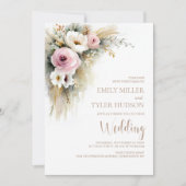 All in One Rustic Pink and White Floral Wedding Kaart (Voorkant)