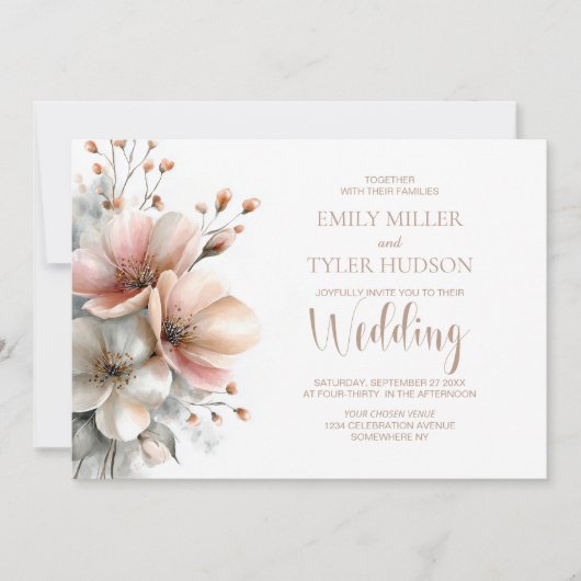 All in One Rustic Pink Floral Wedding Kaart (Voorkant)