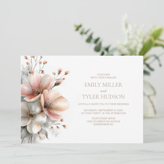 All in One Rustic Pink Floral Wedding Kaart (Staand voorkant)