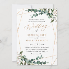All-In-One Rustic Watercolor Gold Greenery Wedding Kaart