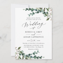All-In-One Rustic Watercolor Greenery QR Wedding Kaart