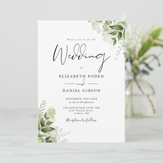 All In One Rustieke Groene Bladeren Trouwen Kaart (Staand voorkant)