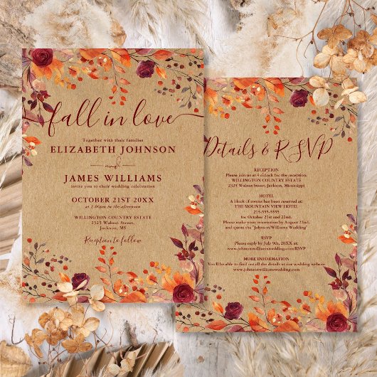 All In One Rustieke Herfst Verliefd Bloem Bruiloft Kaart