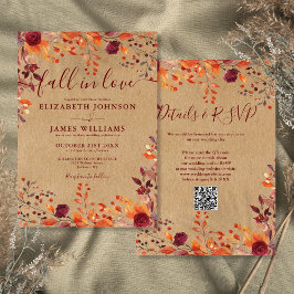 All In One Rustieke Herfst Verliefd QR Code Trouwf Kaart