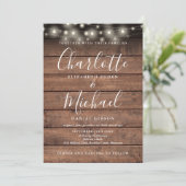 All In One Rustieke Houten Slingerlichtjes Bruilof Kaart (Staand voorkant)