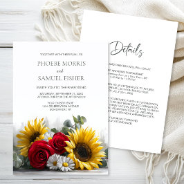 All in One Rustieke Zonnebloemen en Rozen Bruiloft Kaart