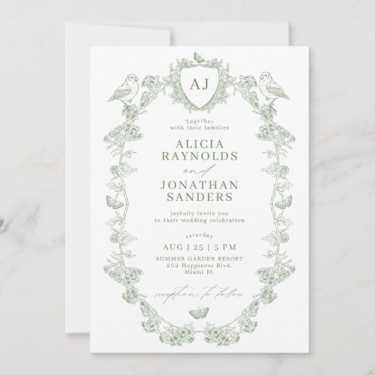 All in one sage green French Victorian wedding Kaart (Voorkant)