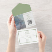 All in One Sage Wedding Photo Invitation QR-code Uitnodiging (Afscheurbaar)