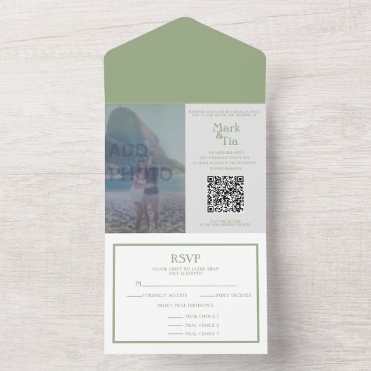 All in One Sage Wedding Photo Invitation QR-code Uitnodiging (Binnen)