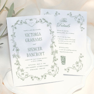 All in One Salie Groene Vintage Bloemige Bruiloft Kaart