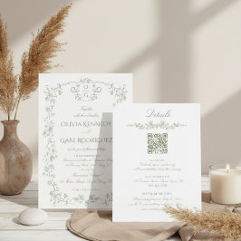 All in One Saliegroen Franse Bloemen met QR Bruilo Kaart