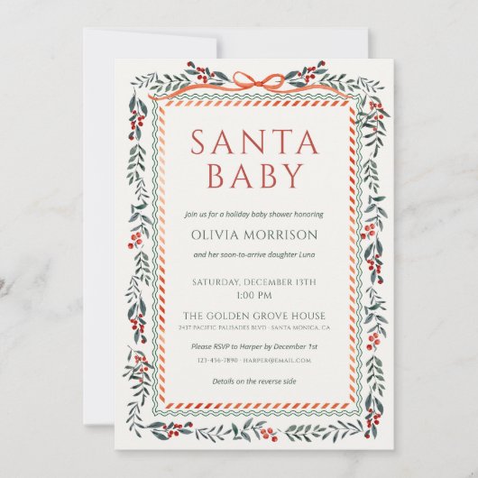 All in One Santa Baby Bow Christmas Baby Shower Kaart (Voorkant)