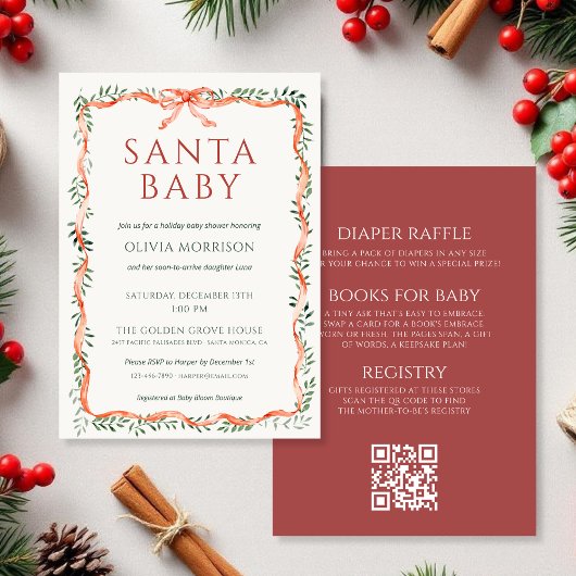 All in One Santa Baby Bow Winter Baby Shower Kaart