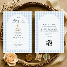All in One Silly Goose Blauwe Gingham Baby Shower Kaart
