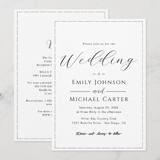 All-In-One Simple Classic Black & White Wedding In Kaart (Voorkant / Achterkant)