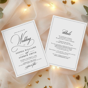 All-in-One Simple Classic Black & White Wedding Kaart
