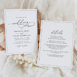 All-in-One Simple Classic Black & White Wedding Kaart<br><div class="desc">Deze elegante Uitnodiging van de Weddenschap kenmerkt een vage tekst van de manuscriptkalligrafie die met een klastige serif & een moderne sans doopvont in zwarte,  en vorst groene rug met een florale patroon van de lijnkunst & een klantgericht monogram in kaart wordt gebracht. Overeenkomende objecten beschikbaar.</div>