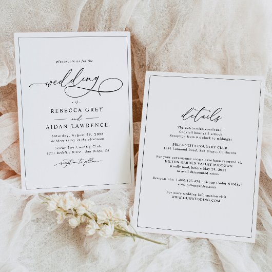 All-in-One Simple Classic Black & White Wedding Kaart