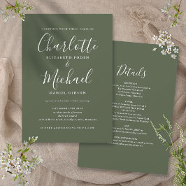 All In One Simple Elegant Script Olijf Bruiloft Kaart