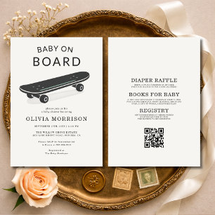 All in One Skateboard Baby on Board Baby Shower Kaart