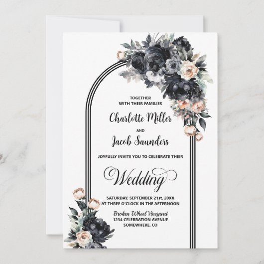 All in One Smokey Zwart Bloemenboog Bruiloft Kaart (Voorkant)